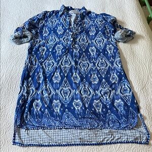 Walker & Wade Blue Ikat Print Dress with Decorative Buttons, Size Medium